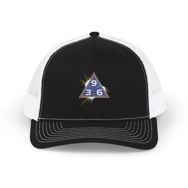 Snapback Trucker Cap — Embroidered Tesla 3-6-9 Triangle Galaxy Design